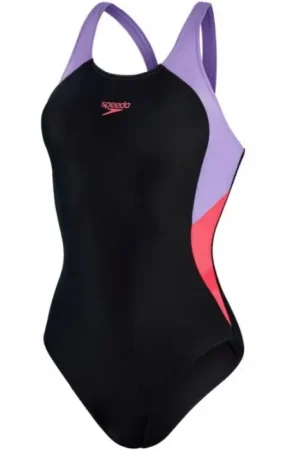 Satisfait Ou Remboursé Maillot de bain Colourblock Splice Muscleback Speedo Black/Miami Lilac/Rasberry Fill - Taille 42
