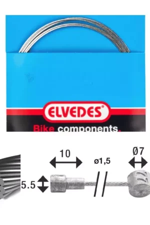 Jusqu'à Épuisement Des Stocks ELVEDES Cable de frein 2 250mm 1x19 fils Galvanised diamètre 1,5mm tete en V diamètre 5,5x10 and T-nippl