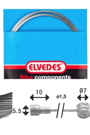 ELVEDES Cable de frein 2 250mm 7x7 fils Stainless diamètre 1,5mm tete en V diamètre 5,5x10 and T-nipple Offre Exclusive