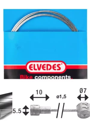 ELVEDES Cable de frein 2 350mm 1x19 fils Stainless Slick diamètre 1,5mm tete en V diamètre 5,5x10 and T- Must-Have