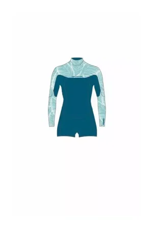 Combinaison shorty femme NEILPRYDE Spark L/S Spring 2/2 Back Zip Petrol/Floral Offre Exclusive